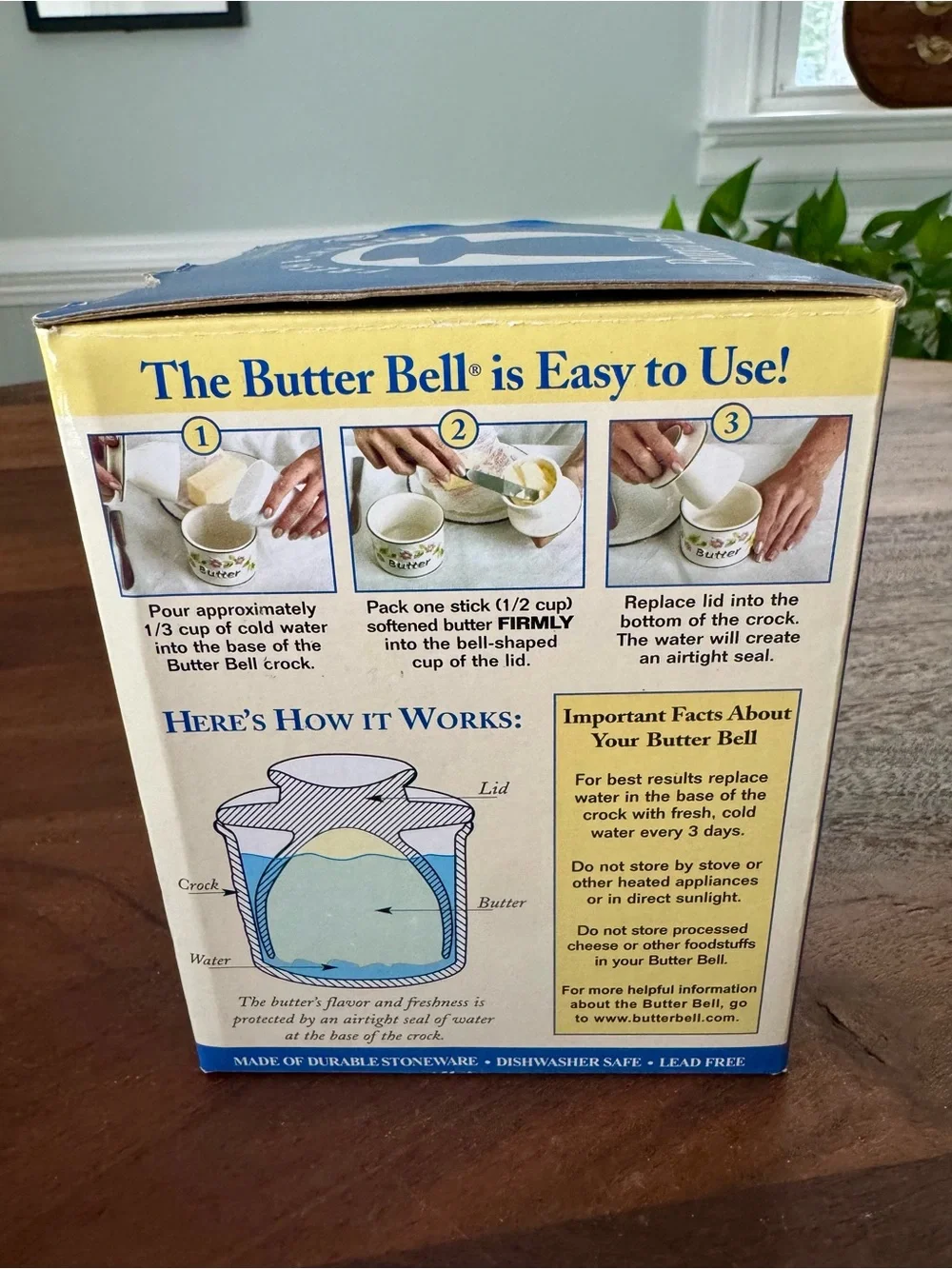 The Original Butter Bell Crock White Raised Floral New Open Box
